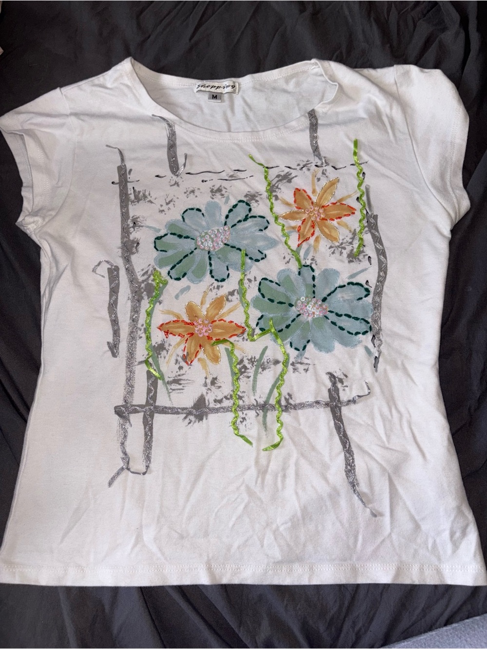 White Floral Embellished Tee